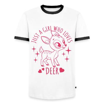 Just a girl who loves deer - Cartoon - Men's Ringer Shirt - white/black - Front - AI Model Female 172 light (172cm) & AI Model Male 178 dark (178cm)