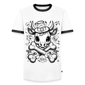 T-shirt de style crâne de vache bande dessinée rebelle - T-shirt contrasté Homme - blanc/noir - Devant - AI Model Female 172 light (172cm) & AI Model Male 178 dark (178cm)