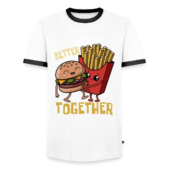 Burger & Pommes - Fast Food - BetterTogether - Männer Kontrast-T-Shirt - Weiß/Schwarz - Vorne - AI Model Female 172 light (172cm) & AI Model Male 178 dark (178cm)