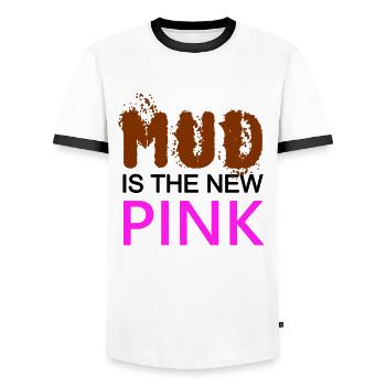 MUD is the new PINK - Confident - Dirty pig - Men's Ringer Shirt - white/black - Front - AI Model Female 172 light (172cm) & AI Model Male 178 dark (178cm)
