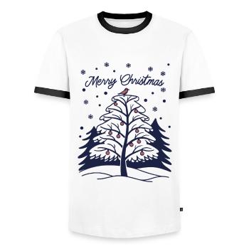 Joyeux Noël - Arbre de Noël et oiseau - T-shirt contrasté Homme - blanc/noir - Devant - AI Model Female 172 light (172cm) & AI Model Male 178 dark (178cm)