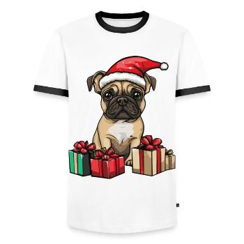 French Bulldog Dog Christmas - Men's Ringer Shirt - white/black - Front - AI Model Female 172 light (172cm) & AI Model Male 178 dark (178cm)