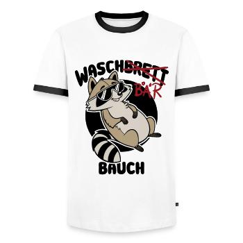 Waschbär Bauch - Waschbrett Bauch Geschenk - Männer Kontrast-T-Shirt - Weiß/Schwarz - Vorne - AI Model Female 172 light (172cm) & AI Model Male 178 dark (178cm)