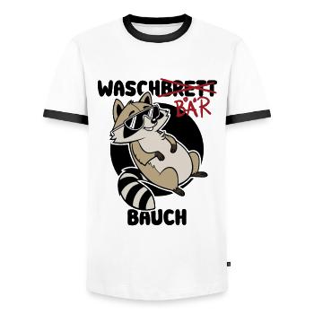 Waschbär Bauch - Waschbrett Bauch Geschenk - Männer Kontrast-T-Shirt - Weiß/Schwarz - Vorne - AI Model Female 172 light (172cm) & AI Model Male 178 dark (178cm)
