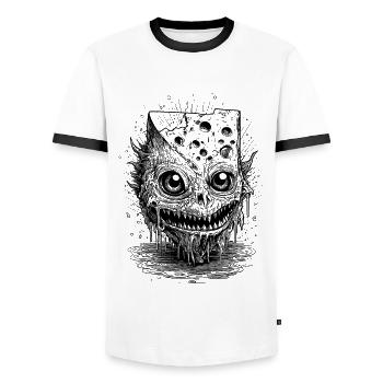 Raclette Trip : Chemise monstre au fromage effrayant - T-shirt contrasté Homme - blanc/noir - Devant - AI Model Female 172 light (172cm) & AI Model Male 178 dark (178cm)