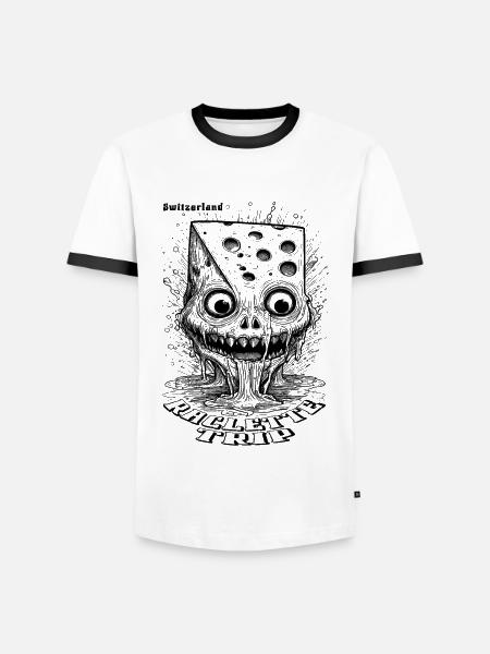 Comic Horror T-Shirt with Melting Cheese - Men's Ringer Shirt - white/black