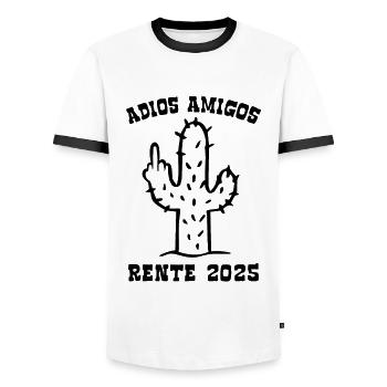 Rente 2025 - Adios Amigos - Ruhestand - Pension - Männer Kontrast-T-Shirt - Weiß/Schwarz - Vorne - AI Model Female 172 light (172cm) & AI Model Male 178 dark (178cm)