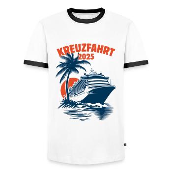 Kreuzfahrt 2025, Kreuzfahrtschiff, Schiffsreise - Männer Kontrast-T-Shirt - Weiß/Schwarz - Vorne - AI Model Female 172 light (172cm) & AI Model Male 178 dark (178cm)