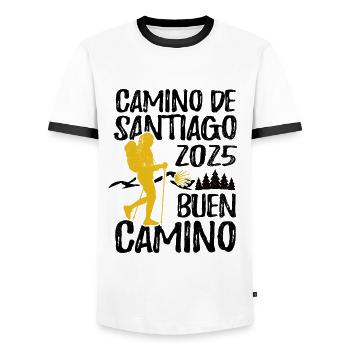 Camino de Santiago Buen Camino 2025 Damen - Männer Kontrast-T-Shirt - Weiß/Schwarz - Vorne - AI Model Female 172 light (172cm) & AI Model Male 178 dark (178cm)