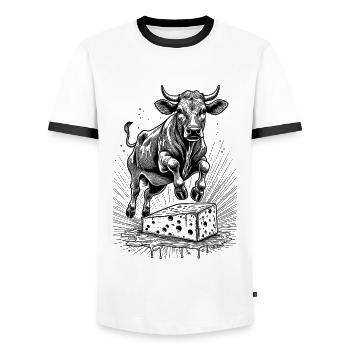 Jumping Cow – Chemise à raclette créative - T-shirt contrasté Homme - blanc/noir - Devant - AI Model Female 172 light (172cm) & AI Model Male 178 dark (178cm)