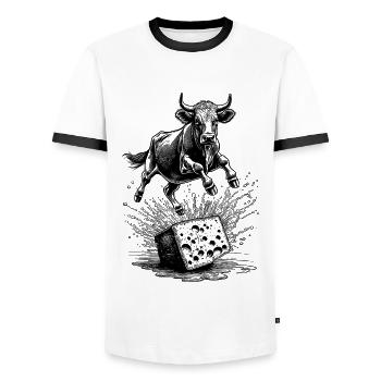 Spritziges Shirt: Kuh & Käse – perfekte Paarung - Männer Kontrast-T-Shirt - Weiß/Schwarz - Vorne - AI Model Female 172 light (172cm) & AI Model Male 178 dark (178cm)