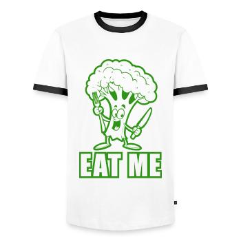 Brokkoli - Eat me - Gemüse, vegan - Männer Kontrast-T-Shirt - Weiß/Schwarz - Vorne - AI Model Female 172 light (172cm) & AI Model Male 178 dark (178cm)
