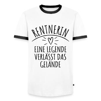 Rentnerin eine Legende verlässt das Gelände - Männer Kontrast-T-Shirt - Weiß/Schwarz - Vorne - AI Model Female 172 light (172cm) & AI Model Male 178 dark (178cm)