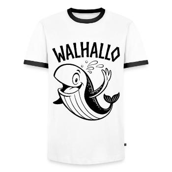 Walhallo - Ein freundlicher Wal sagt Hallo - Männer Kontrast-T-Shirt - Weiß/Schwarz - Vorne - AI Model Female 172 light (172cm) & AI Model Male 178 dark (178cm)