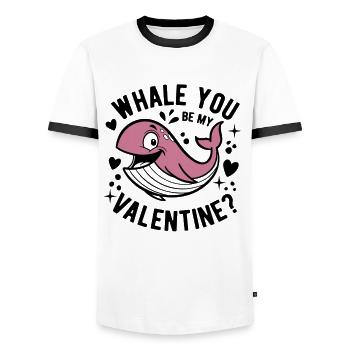 Baleine, tu es mon Valentin ? Saint-Valentin - T-shirt contrasté Homme - blanc/noir - Devant - AI Model Female 172 light (172cm) & AI Model Male 178 dark (178cm)
