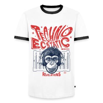 Euphorische Beats: Affen-Shirt und Techno-Kultur - Männer Kontrast-T-Shirt - Weiß/Schwarz - Vorne - AI Model Female 172 light (172cm) & AI Model Male 178 dark (178cm)