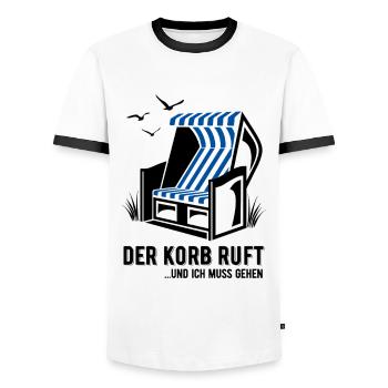Der Korb ruft - Strandkorb - Meer - Urlaub - Männer Kontrast-T-Shirt - Weiß/Schwarz - Vorne - AI Model Female 172 light (172cm) & AI Model Male 178 dark (178cm)