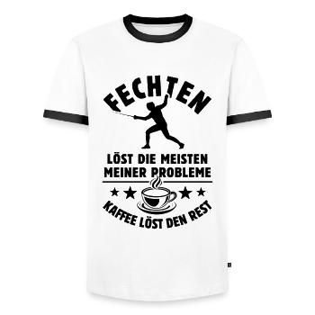 Fechten löst meine Probleme - Kaffee Spruch - Männer Kontrast-T-Shirt - Weiß/Schwarz - Vorne - AI Model Female 172 light (172cm) & AI Model Male 178 dark (178cm)