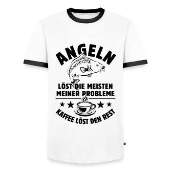 Angeln löst meine Probleme - Kaffee Spruch - Männer Kontrast-T-Shirt - Weiß/Schwarz - Vorne - AI Model Female 172 light (172cm) & AI Model Male 178 dark (178cm)