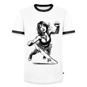 Crash & Rise – Skaterin T-Shirt - Männer Kontrast-T-Shirt - Weiß/Schwarz - Vorne - AI Model Female 172 light (172cm) & AI Model Male 178 dark (178cm)