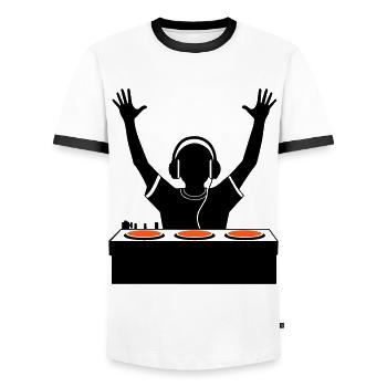 DJ Party Turntables - Men's Ringer Shirt - white/black - Front - AI Model Female 172 light (172cm) & AI Model Male 178 dark (178cm)