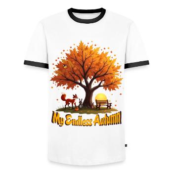 My Endless Autumn - Men's Ringer Shirt - white/black - Front - AI Model Female 172 light (172cm) & AI Model Male 178 dark (178cm)