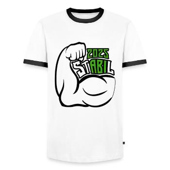 Stabil Abi 2025 - Bizeps - Abitur - Spruch - Männer Kontrast-T-Shirt - Weiß/Schwarz - Vorne - AI Model Female 172 light (172cm) & AI Model Male 178 dark (178cm)