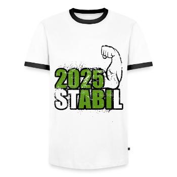 Stabil Abi 2025 - Bizeps - Abitur - Spruch - Männer Kontrast-T-Shirt - Weiß/Schwarz - Vorne - AI Model Female 172 light (172cm) & AI Model Male 178 dark (178cm)