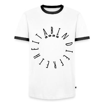 Ab in die Freiheit - ABI 2025 - Abitur - Spruch - Männer Kontrast-T-Shirt - Weiß/Schwarz - Vorne - AI Model Female 172 light (172cm) & AI Model Male 178 dark (178cm)