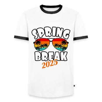 Spring Break 2025 Retro Sunset & Beach - Men's Ringer Shirt - white/black - Front - AI Model Female 172 light (172cm) & AI Model Male 178 dark (178cm)