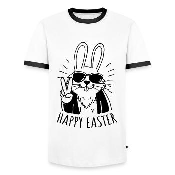 Happy Easter - Osterhase - Osterei - Geschenk - Männer Kontrast-T-Shirt - Weiß/Schwarz - Vorne - AI Model Female 172 light (172cm) & AI Model Male 178 dark (178cm)