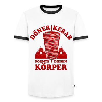 Döner Kebab formte diesen Körper - Spruch - Männer Kontrast-T-Shirt - Weiß/Schwarz - Vorne - AI Model Female 172 light (172cm) & AI Model Male 178 dark (178cm)