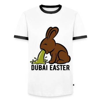 Easter Bunny Puking - Dubai Easter - Easter - Men's Ringer Shirt - white/black - Front - AI Model Female 172 light (172cm) & AI Model Male 178 dark (178cm)
