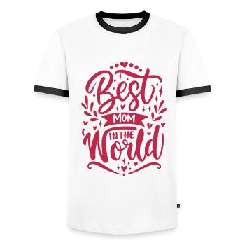 Best Mom In The World - Mother's Day - Saying - Men's Ringer Shirt - white/black - Front - AI Model Female 172 light (172cm) & AI Model Male 178 dark (178cm)