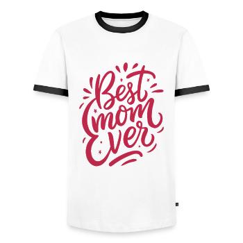 Best Mom Ever - Mother's Day - Saying - Men's Ringer Shirt - white/black - Front - AI Model Female 172 light (172cm) & AI Model Male 178 dark (178cm)
