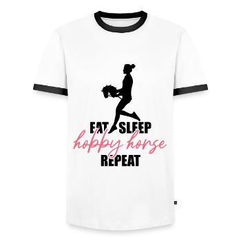 Manger, dormir, cheval de loisir, répéter - Cadeau - T-shirt contrasté Homme - blanc/noir - Devant - AI Model Female 172 light (172cm) & AI Model Male 178 dark (178cm)