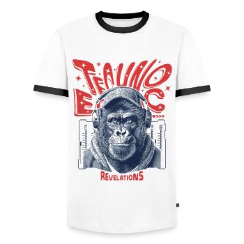 Gorilla Shirt : Des vibrations techno pour les fêtards - T-shirt contrasté Homme - blanc/noir - Devant - AI Model Female 172 light (172cm) & AI Model Male 178 dark (178cm)