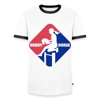 Cheval de loisir - Cheval de loisir - Équitation - Cadeau - T-shirt contrasté Homme - blanc/noir - Devant - AI Model Female 172 light (172cm) & AI Model Male 178 dark (178cm)