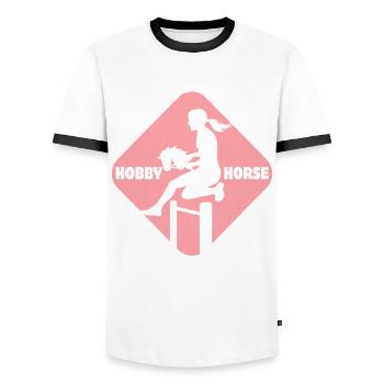 Cheval de loisir - Cheval de loisir - Équitation - Cadeau - T-shirt contrasté Homme - blanc/noir - Devant - AI Model Female 172 light (172cm) & AI Model Male 178 dark (178cm)
