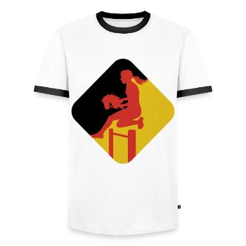 Hobby Horse - Allemagne - Equitation - Cadeau - T-shirt contrasté Homme - blanc/noir - Devant - AI Model Female 172 light (172cm) & AI Model Male 178 dark (178cm)