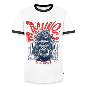 Techno Gorilla Shirt – Urban Sound & Style - Men's Ringer Shirt - white/black - Front - AI Model Female 172 light (172cm) & AI Model Male 178 dark (178cm)