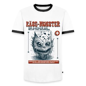 Schweizer Heimat Shirt: Wenn Brauchtum grinst - Männer Kontrast-T-Shirt - Weiß/Schwarz - Vorne - AI Model Female 172 light (172cm) & AI Model Male 178 dark (178cm)