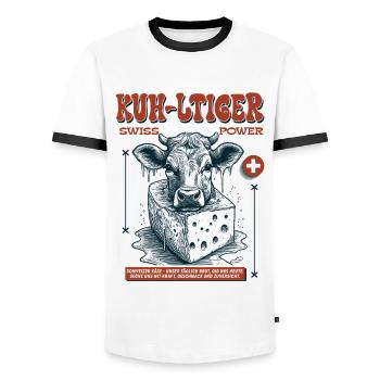 Kuh & Käse Shirt: Schweizer Ländlerfreude pur - Männer Kontrast-T-Shirt - Weiß/Schwarz - Vorne - AI Model Female 172 light (172cm) & AI Model Male 178 dark (178cm)