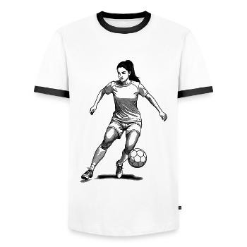 Frauen Fußball-Shirt: Spielerin mit Ballgefühl - Männer Kontrast-T-Shirt - Weiß/Schwarz - Vorne - AI Model Female 172 light (172cm) & AI Model Male 178 dark (178cm)