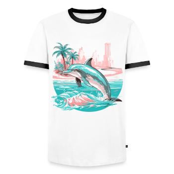 dauphin été soleil plage mer palmiers vacances - T-shirt contrasté Homme - blanc/noir - Devant - AI Model Female 172 light (172cm) & AI Model Male 178 dark (178cm)