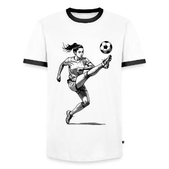 Kicker en ligne de mire : le football féminin et les buteuses - T-shirt contrasté Homme - blanc/noir - Devant - AI Model Female 172 light (172cm) & AI Model Male 178 dark (178cm)