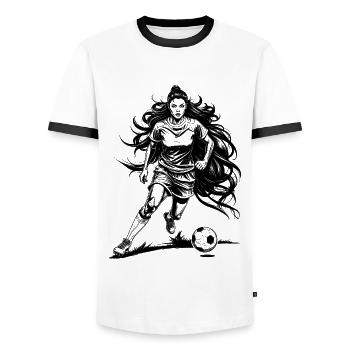 Fußball Shirt: Fußballerin auf dem Fußballfeld - Männer Kontrast-T-Shirt - Weiß/Schwarz - Vorne - AI Model Female 172 light (172cm) & AI Model Male 178 dark (178cm)