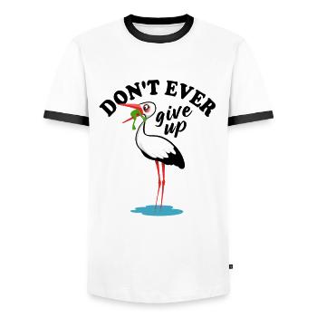 Frog and Stork - Don't ever give up - Men's Ringer Shirt - white/black - Front - AI Model Female 172 light (172cm) & AI Model Male 178 dark (178cm)