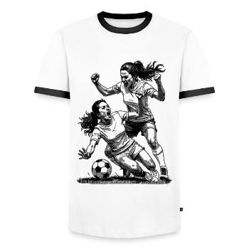 Duel! Maillot de foot femme pour les vainqueurs ! - T-shirt contrasté Homme - blanc/noir - Devant - AI Model Female 172 light (172cm) & AI Model Male 178 dark (178cm)