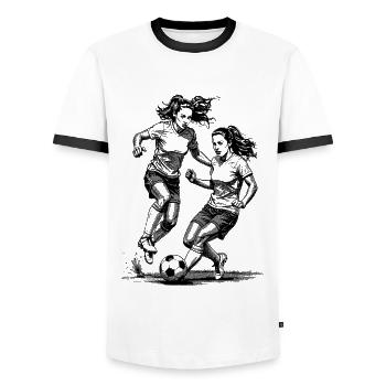 Le style d’équipe féminin ! T-shirt dans le football féminin. - T-shirt contrasté Homme - blanc/noir - Devant - AI Model Female 172 light (172cm) & AI Model Male 178 dark (178cm)